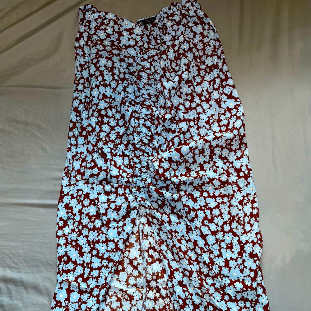 Zara long skirt brown and blue flowers pattern